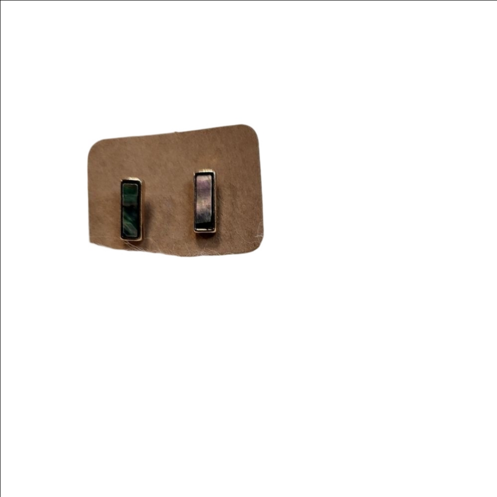 Gold Abalone Shell Bar Post Earrings